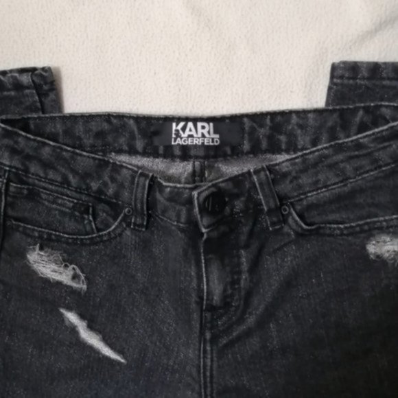 Karl Lagerfeld Mid Rise Black Metallic Rip Women Skinny Jeans - Picture 4 of 15